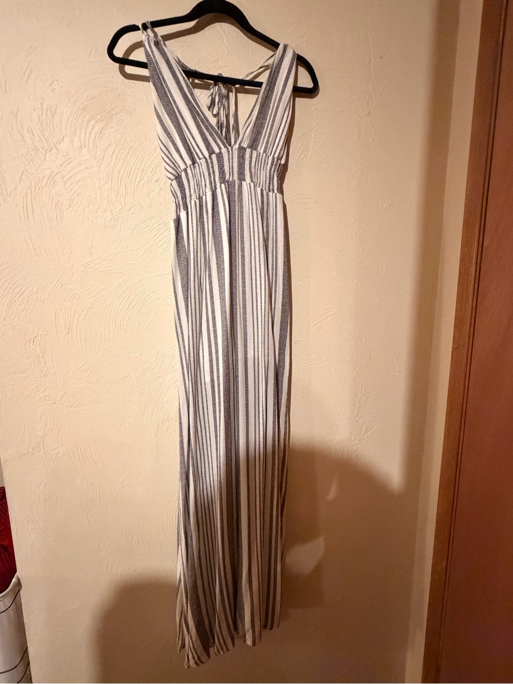 Magenta Striped V-Neck Maxi Dress in White and Navy